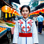 **

"A fully clothed Vietnamese woman in her late 20s, wearing a modern Ao Dai with intricate embroidery, standing in a bustling Hanoi street market, surrounded by colorful lanterns and food stalls, appropriate attire, safe for work, perfect anatomy, natural proportions, professional photography, high quality, family-friendly."

**