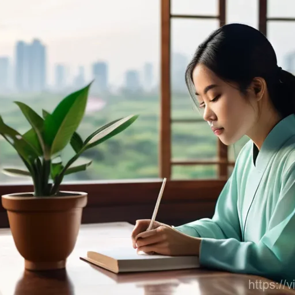 긍정적 정체성을 위한 진로 탐색 방법 - **Prompt:** A tranquil and introspective scene featuring a young Vietnamese woman, in her early twen...