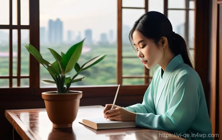 긍정적 정체성을 위한 진로 탐색 방법 - **Prompt:** A tranquil and introspective scene featuring a young Vietnamese woman, in her early twen...