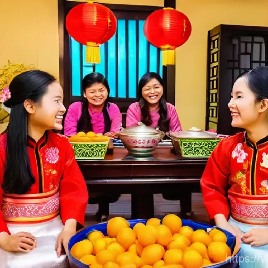 긍정적 정체성을 위한 다양한 문화 이해하기 - **Tet Nguyên Đán Family Celebration:**
"A vibrant and heartwarming scene inside a traditional Vi...