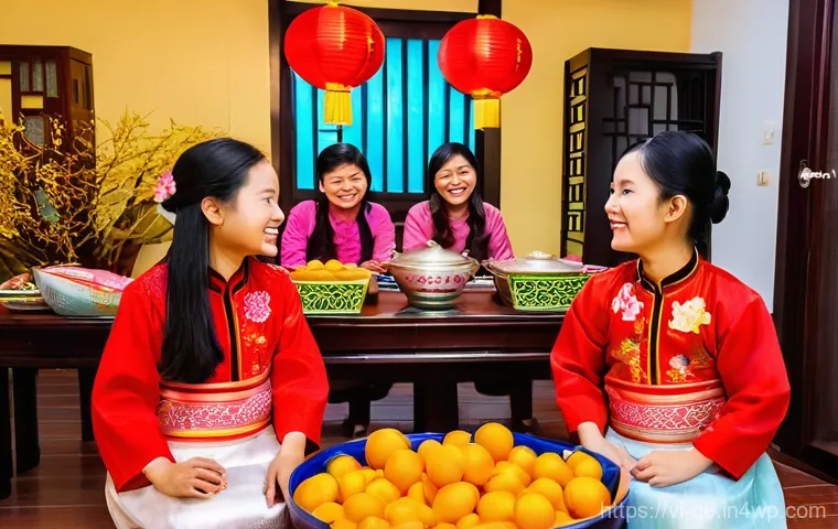 긍정적 정체성을 위한 다양한 문화 이해하기 - **Tet Nguy&ecirc;n Đ&aacute;n Family Celebration:**
    "A vibrant and heartwarming scene inside a traditional Vi...
