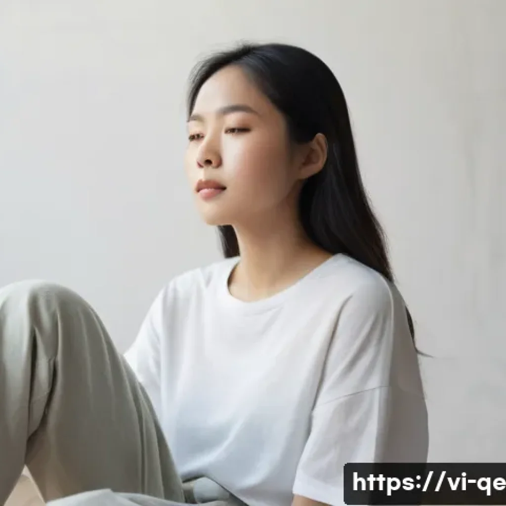 전문가가 제시하는 긍정적 정체성 구축 방법 - **Prompt:** A serene portrait of a young Vietnamese woman (approximately 20-25 years old) seated pea...