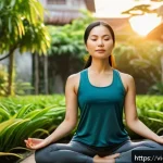 Home 19 긍정적 정체성을 위한 자기 연민 기르기 - A serene Vietnamese woman in her 30s practicing mindfulness meditation in a peaceful urban garden at...