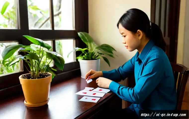Home 17 긍정적 정체성을 위한 목표 달성의 단계 - Photorealistic Vietnamese young professional sitting at a tidy home desk in Hanoi, arranging a clear...